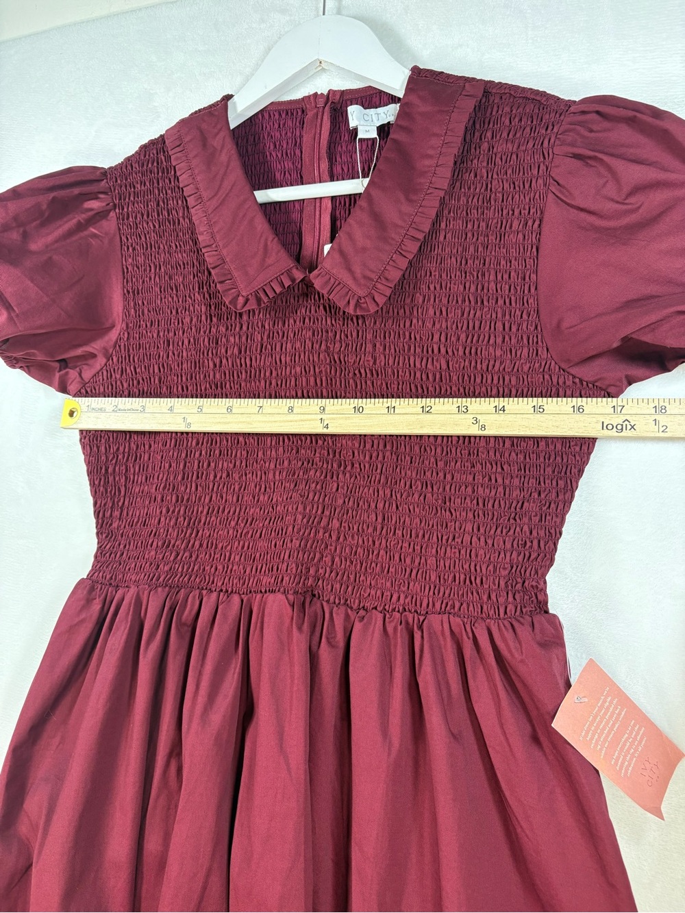 Ivy City Co Wine Red Smocked Addie Dress Size Medium Holiday Christmas NWT - Picture 13 of 14